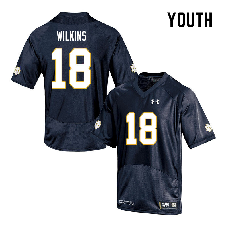 Youth #18 Joe Wilkins Notre Dame Fighting Irish College Football Jerseys Sale-Navy